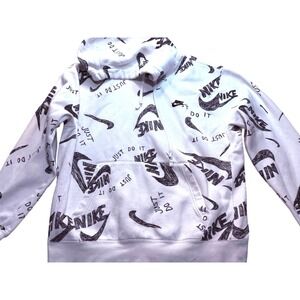 Nike Mens Scribble All Over Print Hoodie White Black Just Do It Fleece Large